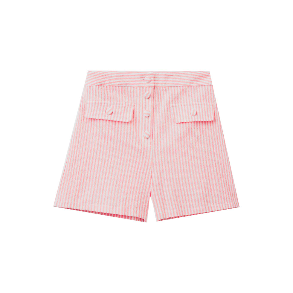 Ροζ ριγέ σορτς με κουμπιά 